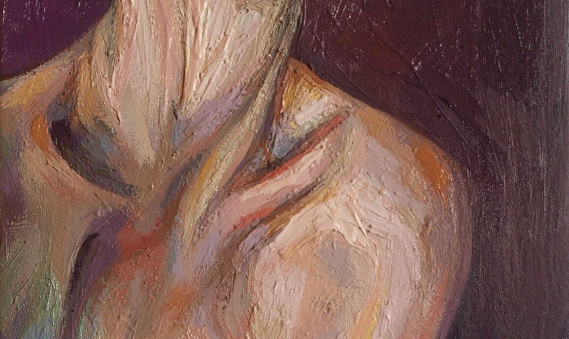 Visita la sección Desnudos de la Galería Figura sobre fondo morado cuadro pintura óleo de Jaime M Arribas