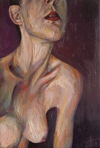 Visita la sección Desnudos de la Galería Figura sobre fondo morado cuadro pintura óleo de Jaime M Arribas
