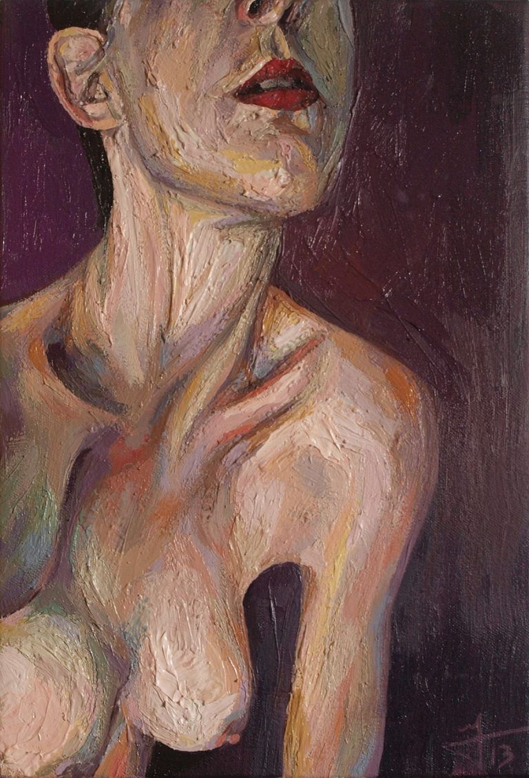 Visita la sección Desnudos de la Galería Figura sobre fondo morado cuadro pintura óleo de Jaime M Arribas